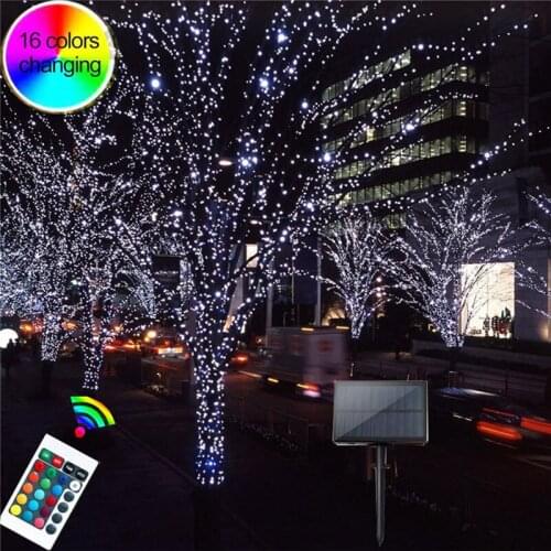 2pcs 16 Color Changing Solar Led String Light Remote Control Copper Wire Fairy Garlands Party Wedding Christmas Outdoor Decor