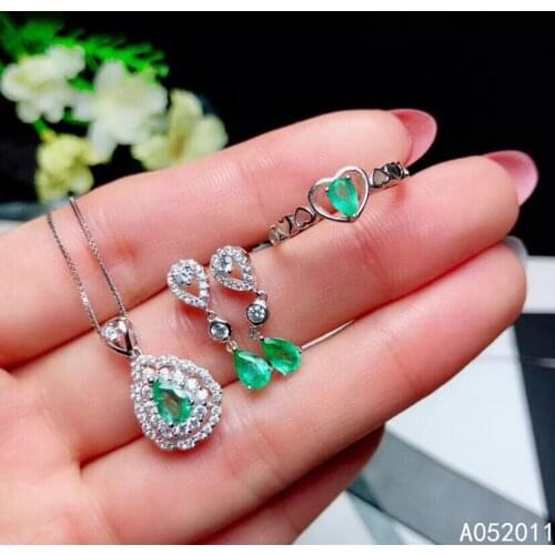 KJJEAXCMY fine jewelry natural Emerald 925 sterling silver luxury girl pendant necklace chain earrings ring set support test