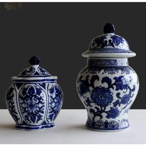Classical Blue and White Porcelain Storage Jar Ceramic Vase Desktop Flower Arrangement General Jar Craft Decoration Tea Candybox