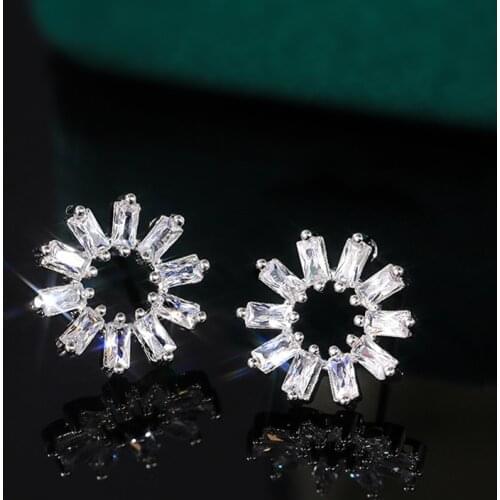 Huitan Korean Fashion Womens Earring Dazzling Cubic Zirconia Sweet Versatile Accessories Delicate Girl Gift Female Jewelry 2021