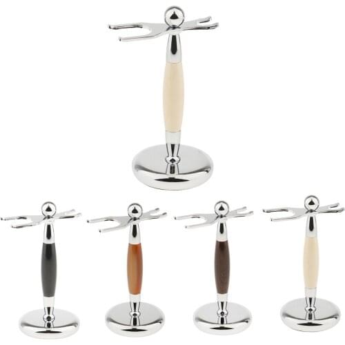 Men Barber Alloy Shaving Brush Safety Razor Holder Rack Stand 2 Prongs Heavy Duty & Stable Metal Base