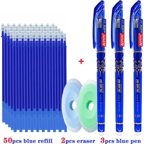 55pcs/lot Washable Handle Erasable Pen Set 0.5mm Magic Earasable Refills Rods Office School Writing Supplies Students Stationery