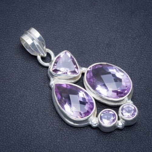 Natural Amethyst Handmade Unique 925 Sterling Silver Pendant 1.75" A1995