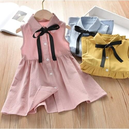 New Summer Baby Girls Dress Childrens Shirt Style Dresses Princess Bow Cotton Sleeveless Dress Vestidos Kids Girls Costume Gift