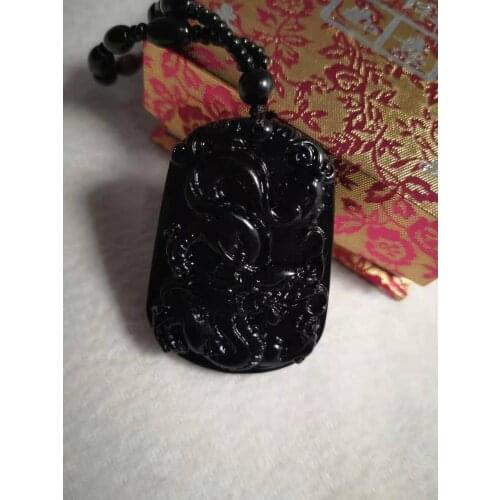 Obsidian pendant dragon, Phoenix Chengxiang, jade handicraft