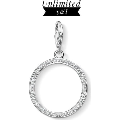 Round Circle Charms Pendant 925 Sterling Silver White Pave CZ Bracelet Necklace Fashion Jewelry Accessories Women Men Gifts