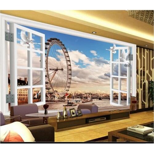 Custom 3d photo wallpaper 3d wall murals wallpaper Window fantasy European Ferris wheel 3D stereo TV background wall home decor