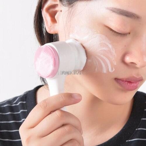Portable 3D Double Side Silicone Facial Cleanser Brush Face Cleaning Massage Face Washing Blackhead Removal Skin Care Tool