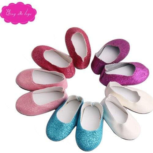 Simple doll shoes sequined flats 5 colors fit 18-inch girl doll dolls and 43-cm baby dolls shoe accessories s82-s86