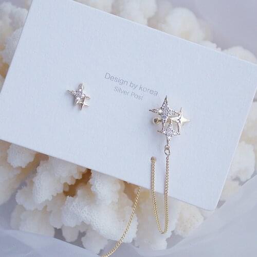 Charm Bling Asymmetry Star Women Earring Temperament Tassel Chain Fashon Stud Earring Wedding Accessories Valentines Day
