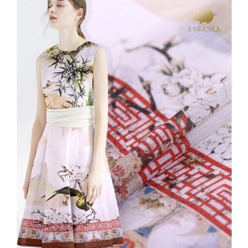 12mm digital printing silk linen fabric 140cm chinese silk fabric cheongsam dress natural linen fabric wholesale silk cloth