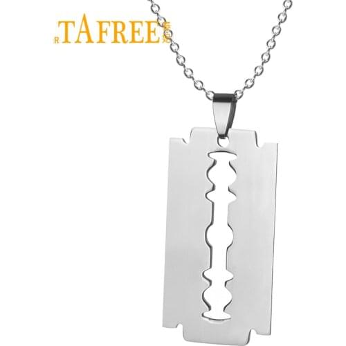 TAFREE No Fade Stainless Steel Razor Blades Pendant Necklaces Men Jewelry Shaver Shape Necklaces & Pendant With Link Chain SS005
