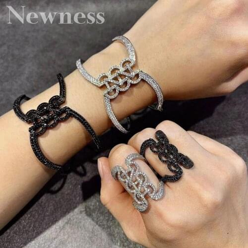 Newness Luxury Delicate Line AAA Cubic Zirconia Luxury Super Copper Women Party Engagement Width Bracelet Bangle And Ring Set