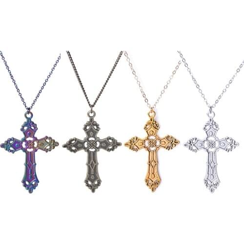 Vintage Gothic Faith Jesus Cross Pendant Necklace For Women Men Party Gift Long Chain Choker Jewelry Accessories Wholesale