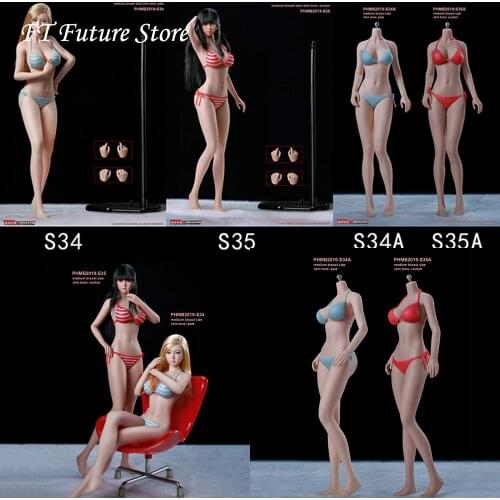 In Stock PHMB2019-S34/S35 1/6 Female Girl Super-Flexible 12" Seamless Body Action Figure Toys with Head Stand Pale/Skin Skin