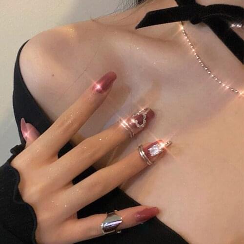 Irregular Curve Crystal Rings for Women Aesthetic Love Wedding Jewelry New Fashion Handmade Adjustable Bride Gift Accessories