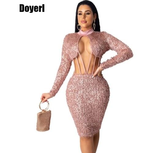 Winter Autumn Sexy Party Dress Women Evening Sequin Bodycon Dress Backless Hollow out Elegant Festival Christmas Mini Club Dress