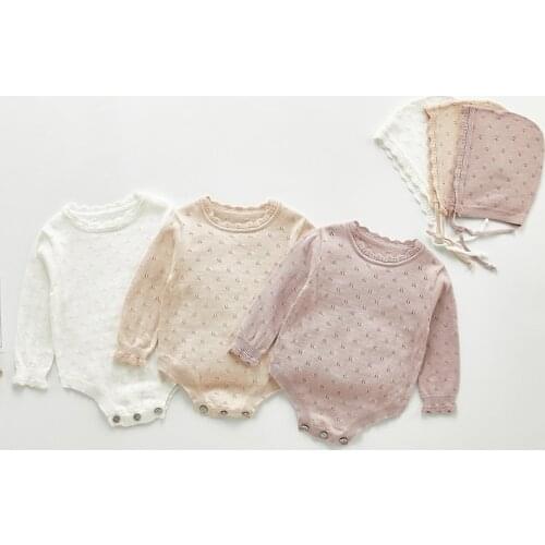 0-3Yrs Spring Autumn New 2020 Baby Girl Pure Color Rompers And Hat Baby Girl Long Sleeves Rompers Baby Girl Newborn Rompers