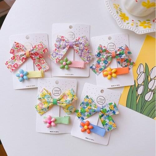 2pcs/set Cute Flower Girls Hair Bows Clips Set Korean Kids Side Hairpin School Barrettes Bowknot Grip Girls Hair Accessories