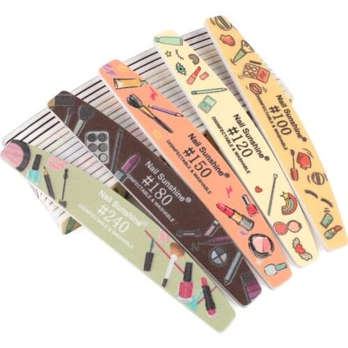 25Pcs/50Pcs Professional Nail File 100/180/240 Colorful Sandpaper Emery Board Buffer Curved Boat Sanding Grinding Nail Supply