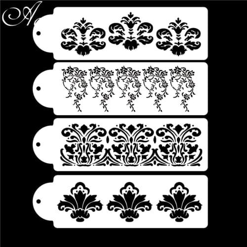 Amoliy 4pcs Cake Stencils Flower Spray Stencils DIY Decorating Stencil Fondant Mold Pattern Printing Pastry Mold Baking Tool