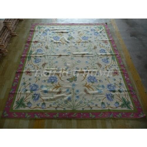 Free shipping 8'x10' needlepoint carpets hand knotted handmade rugs for home decoration