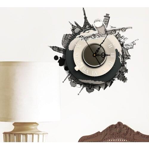 Clock World Earth Wall Decal Clock 3D Art Wall Clock Modern Design Creative Decorative Clock Living Room Bedroom Hotel Decora