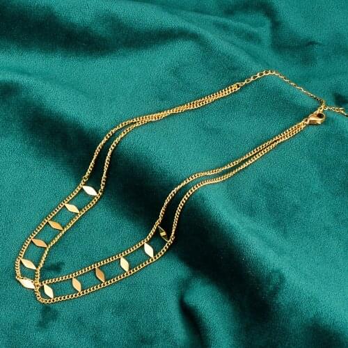 Titanium Steel Choker Stacked Necklace for Women Minimalist Necklace Sweater Chain Sequin Design Adjustable Metal Jewelry Gift