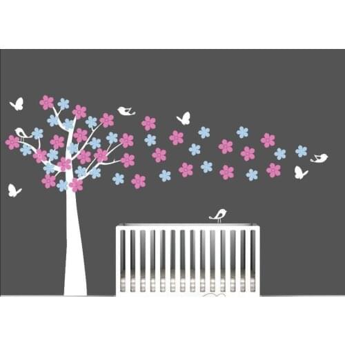 Flower Tree Butterflies Wall Stickers Living Room TV Sofa Background Home Decor Cherry Blossom Wall Decals Mural Nursery ZA829