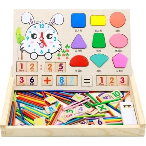 Wooden Montessori Toy Count Geometric Shape Cognition Match Baby Early Education Digital Clock Wooden Toys