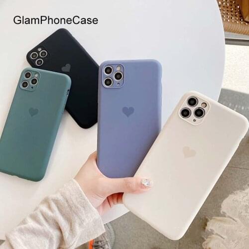 GlamPhoneCase Solid Color Love Heart Phone Case For iPhone11Pro/Max X XS Max XR Soft Silicone Cover For iPhone11 7 8Plus Case
