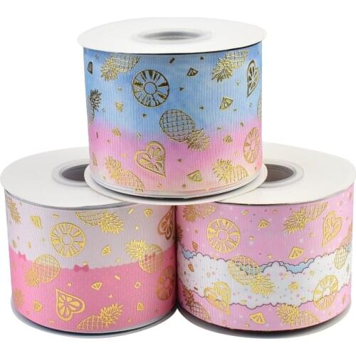 HSDRibbon 75mm 3inch hsd-design custom pineapple Pattern on Grosgrain Ribbon