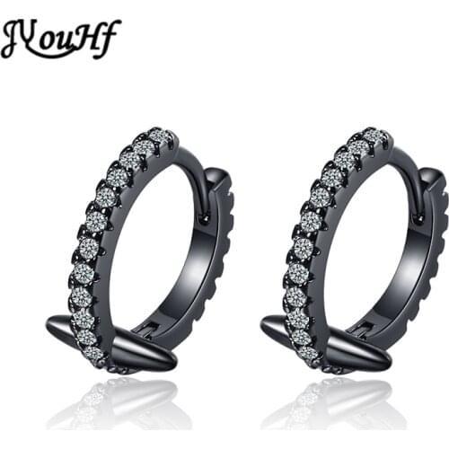 JYouHF Gothic Black Gold Silver Earrings for Women Female New Design 925 Sterling Silver Rivet Hoop Earrings Jewelry Oorbellen