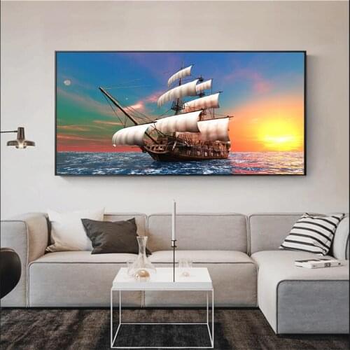 Full square diamond painting Sailing Ship diamond embroidery cross-stitch full round diamonds Boats landscape decor Large size