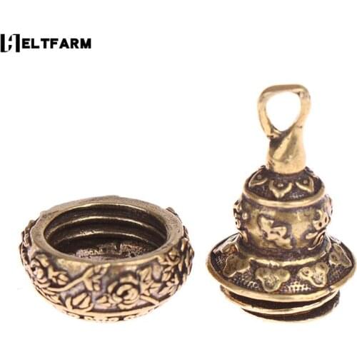 Brass Chinese Letters Blessing Lotus Gourd Charms Copper Lucky Car Key Chain Pendants Pill Box Medicine Case Container Bottle