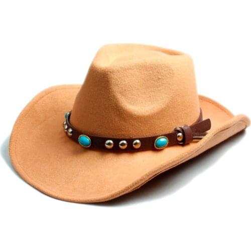 Men Women Wool Felt Fedora Hat Western Cowboy Cowgirl Cap Jazz hat Sun Hat Toca Sombrero Cap with Fahion DIY leather band 10