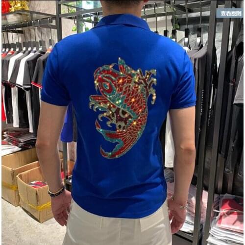 New arrived men summer Hot drill three collar polo shirts for male Diamond stone tops