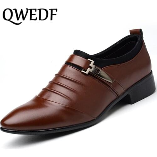 QWEDF Fashion Business Dress Men Shoes 2019 New Classic Leather MenS Suits Shoes Fashion Slip On Dress Shoes Men British D4-91
