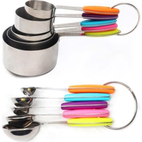10Pcs Stainless Steel Measuring Cups and Spoons Set with Scale Colorful Thickene