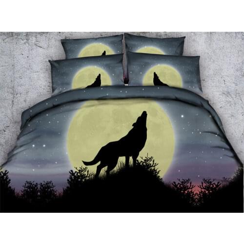 3D Reactive Printing Bedding Set Quilt/Duvet Covers Bedspreads Boys Adult Bedroom Decoration Woven 500TC Wolves Animal Moon 4pcs