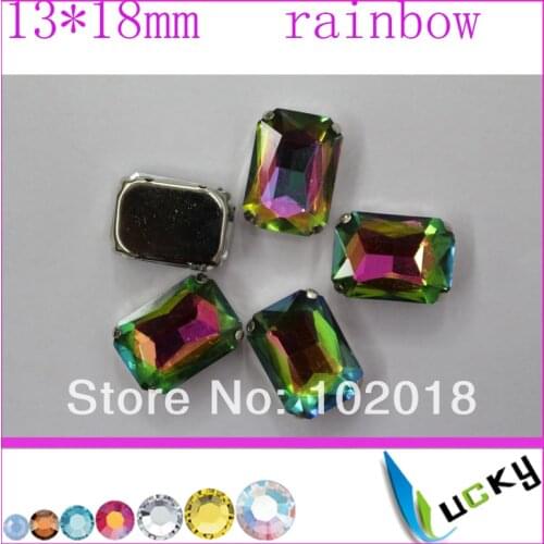 New! Free shipping! 84pcs Rectange Shape Fancy Rhinestone 13x18mm Rainbow Color Pointback crystal Beads with Metal Claw
