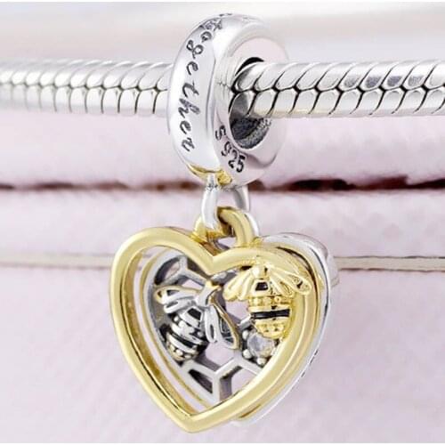 Original Shine Hearts & Bees With We Beelong Together Pendant Beads Fit 925 Sterling Silver Charm Bracelet Diy Jewelry