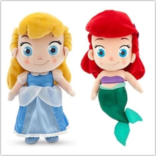 Disney Cartoon Anime 30cm Plush Doll Princess Doll Cinderella Plush Toy The Little Mermaid Stuffed Doll Soft Baby Toy Gift