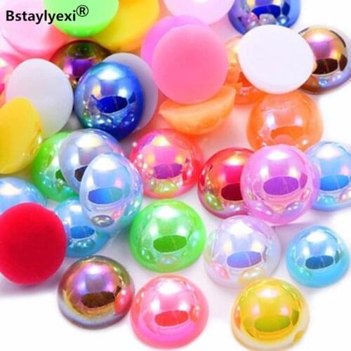 New Design Size 6mm AB Color 288Pcs/lot Imitation Pearls Half Round Flatback Beads DIY Decoration Nail