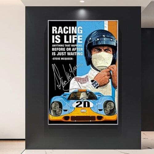 Classical 24 Hours Racing Car and Driver Canvas Poster Racing Is Life Print Nordic Wall Art Picture Living Room Home Decoration