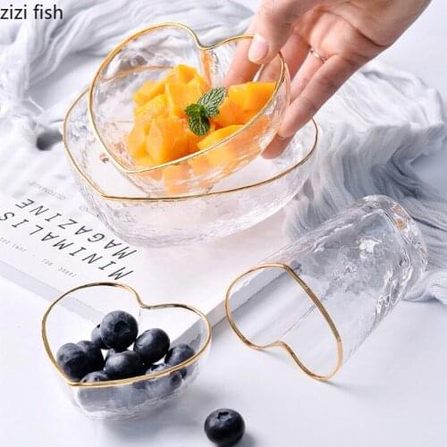 Transparent Heart Shaped Glass Bowl Glass Cup Fruit Salad Bowl Dessert Plate Decorative Bowls Breakfast Cups Water Cup Milk Mug