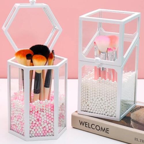 Clear Makeup Brushes Holder Hexagon Transparent Plastic Empty Pen Holder Makeup Brush Organizer Cosmetic Container Drop Ship