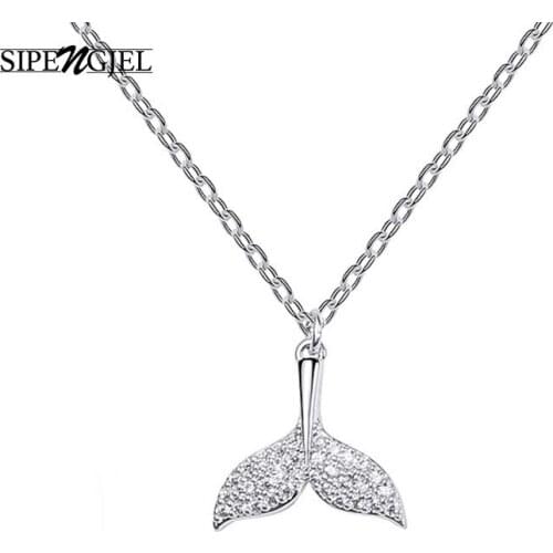 Trendy Cubic Zirconia Crystal Fishtail Pendant Necklace Fashion Gold Necklace For Women Korean Jewelry 2019