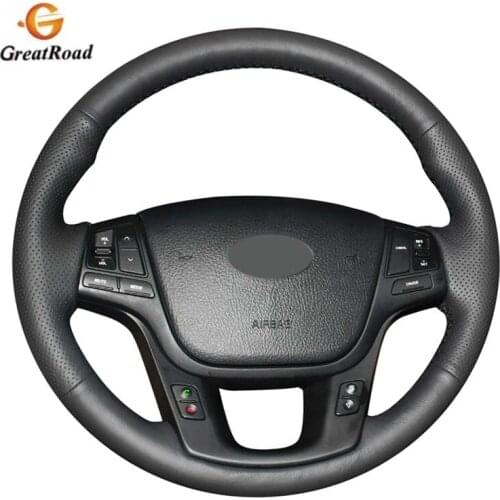DIY Hand-stitched Steering Wheel Cover Black Genuine leather Steering Wheel Cover for Kia Sorento 2009-2014