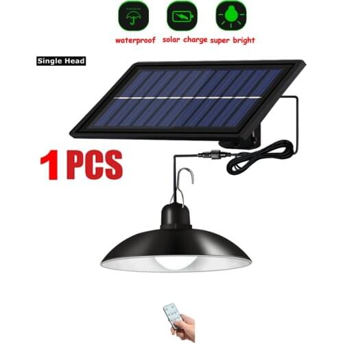 Remote 30 led 2 head Retro Lampshade Solar Pendant Lights Double Single Head Outdoor Indoor Auto On Off Lamp Pull Switch for Bar